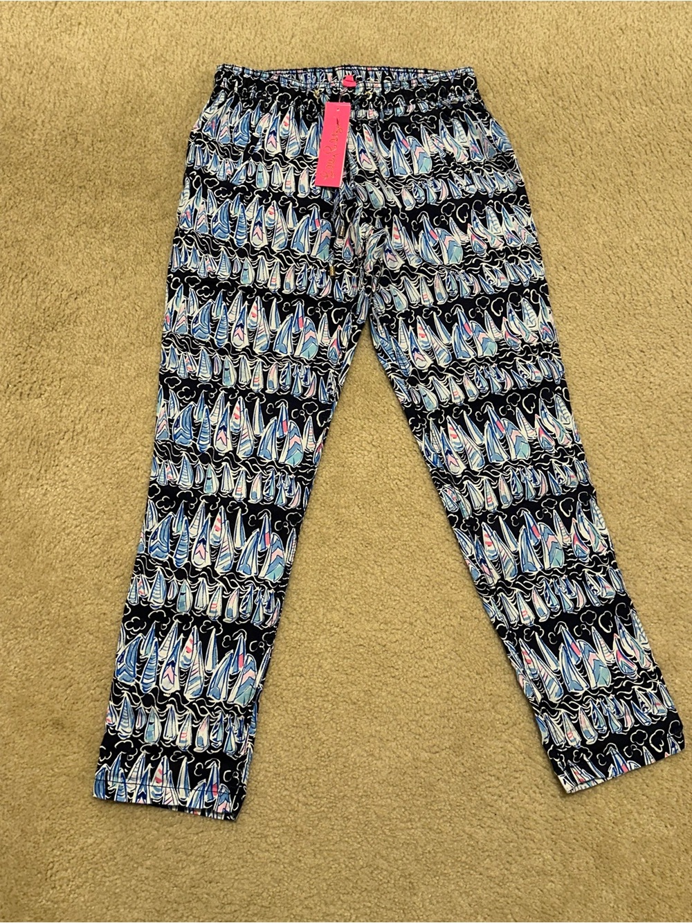 Lilly Pulitzer Black Multicolor Sailboat Print Drawstring Pants